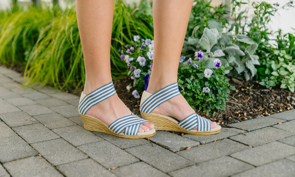 Navy/White Stripe Cannon Espadrille Wedge