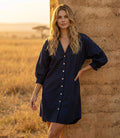 Lantern Sleeve Button-Front Dress