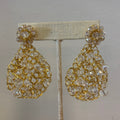 Gold Threaded Crystal Tear Drop Earrings