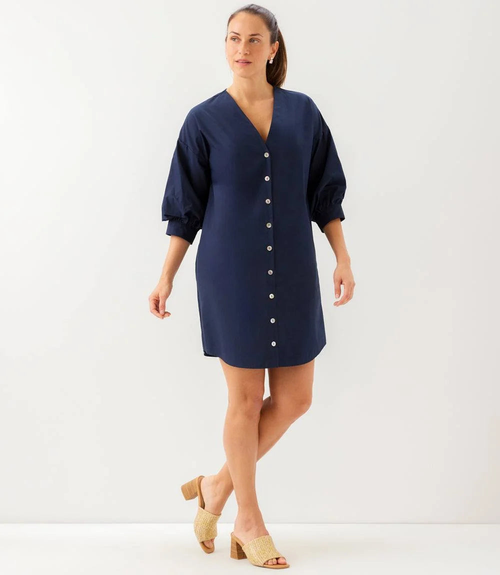 Lantern Sleeve Button-Front Dress