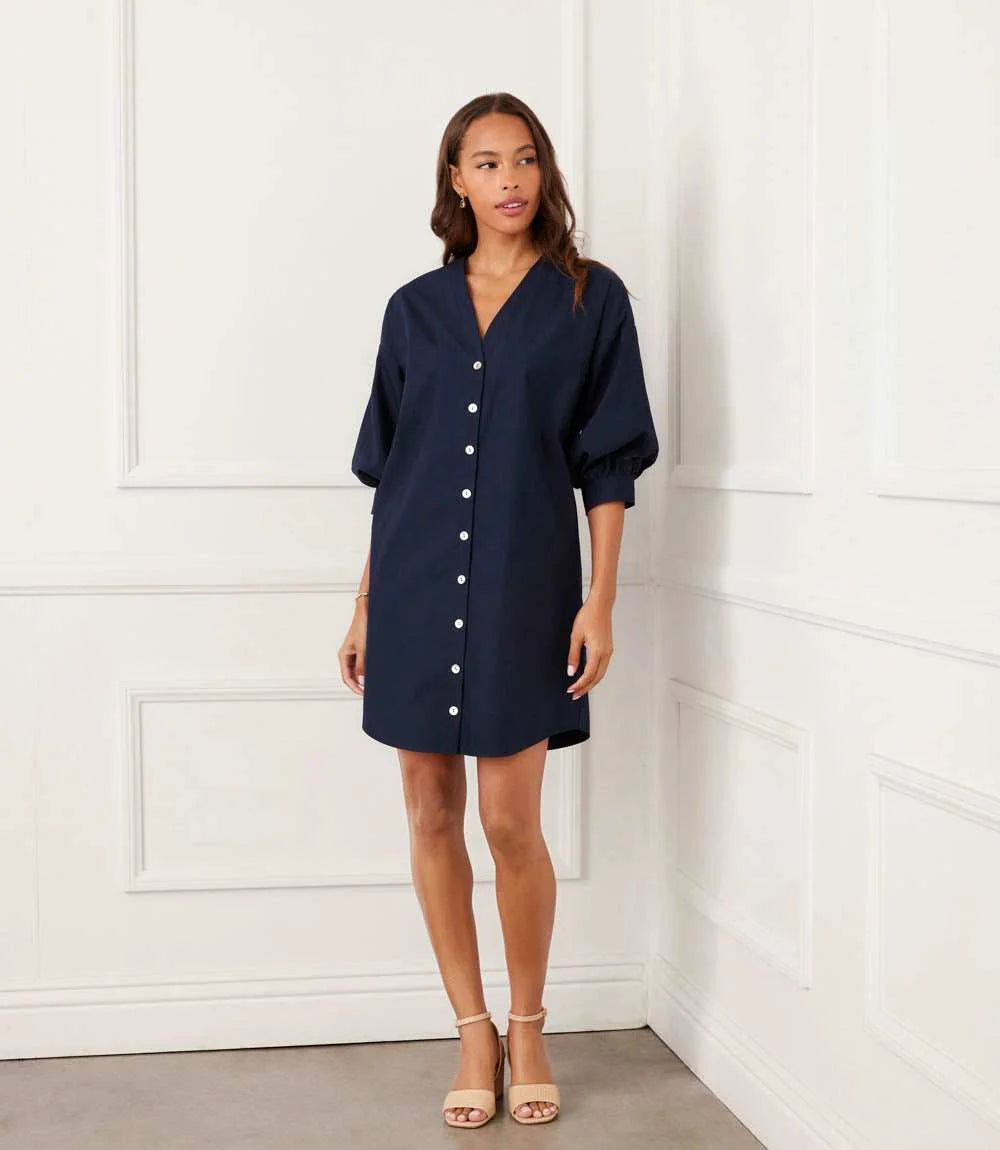 Lantern Sleeve Button-Front Dress