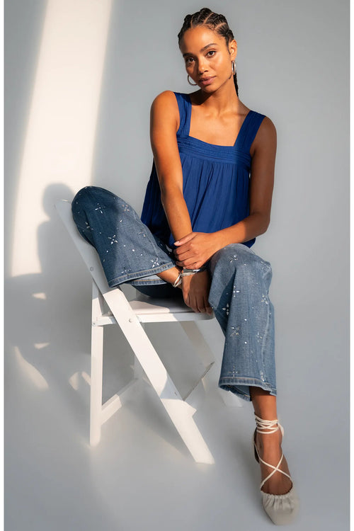 30" Embellished Mid-Rise Stride Wide Leg Jeans