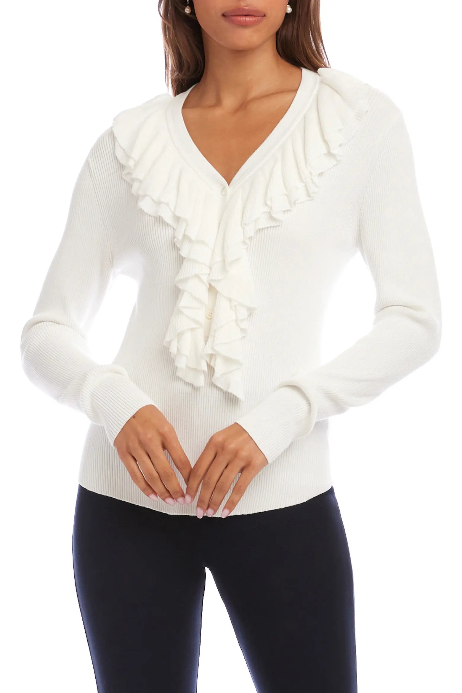 Ruffle V-Neck Sweater
