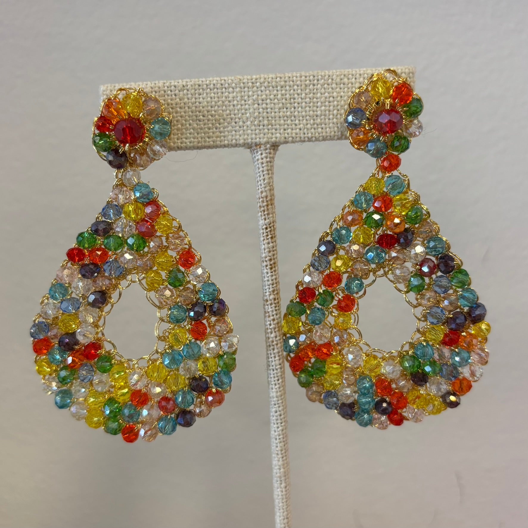 Multi-Colored Hand-Crocheted Beaded Earrings