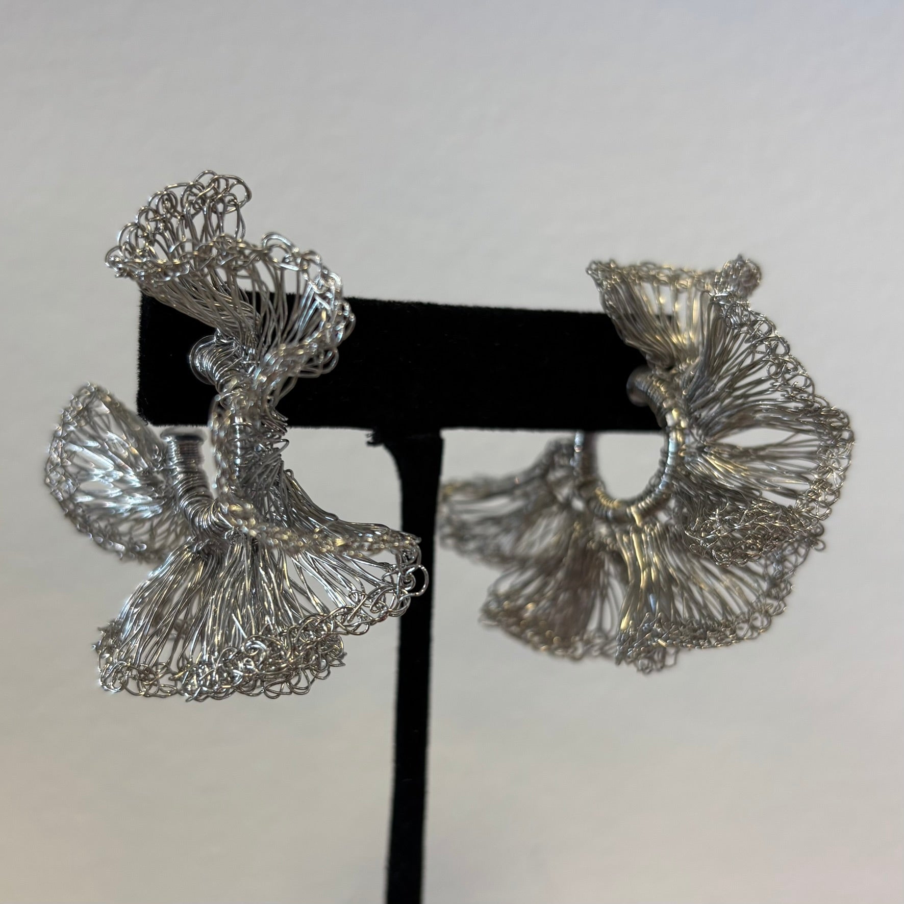 Silver-Threaded Fan Earrings