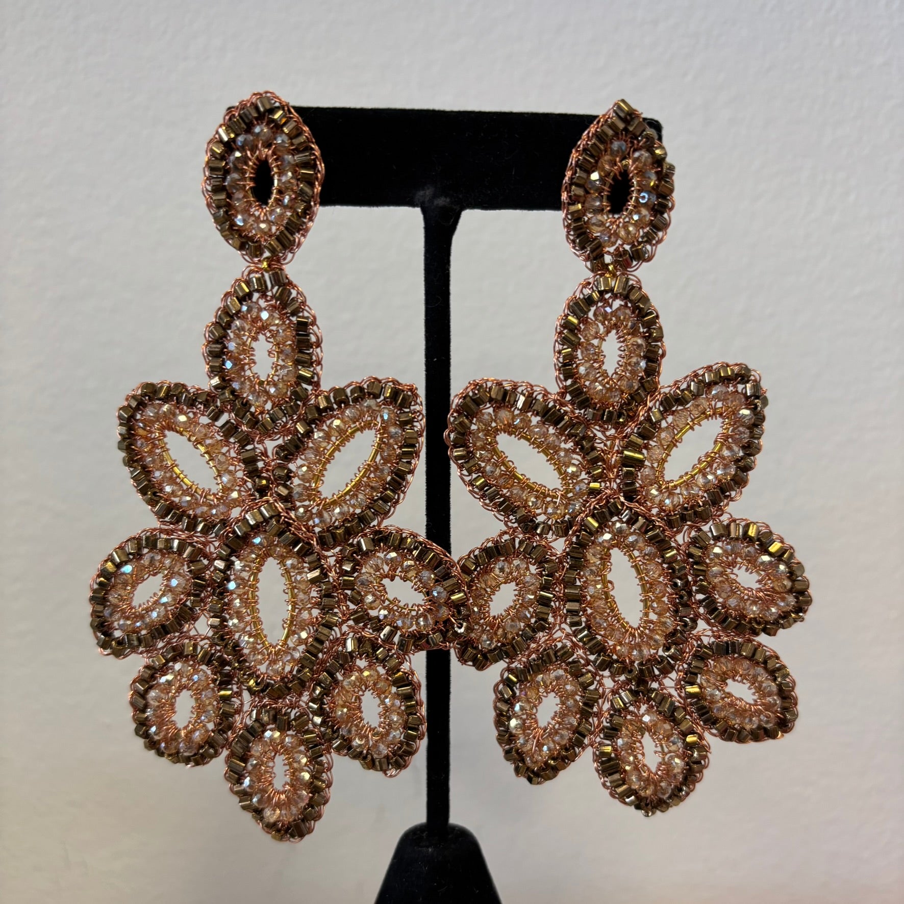 Bronze Hand-Crocheted Beaded Earrings