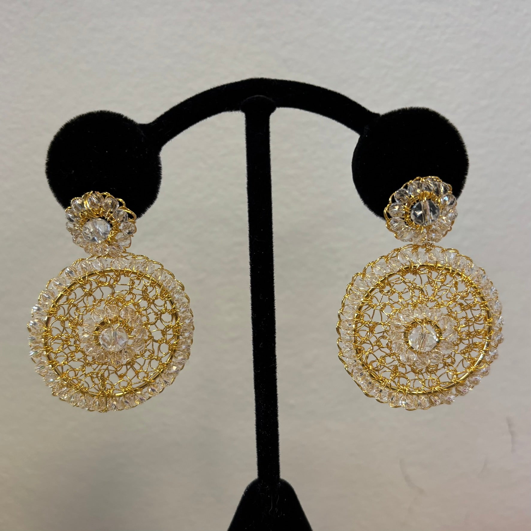 Gold-Threaded Crystal Earrings
