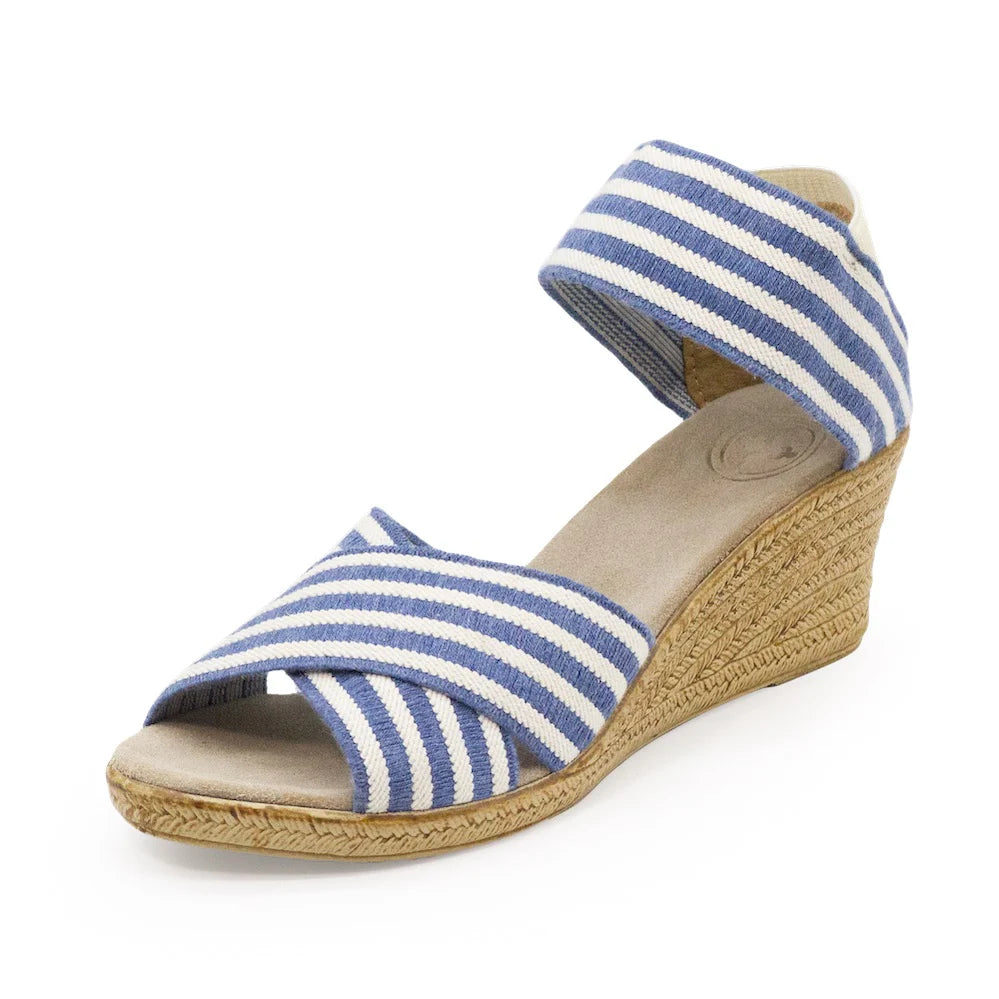 Navy/White Stripe Cannon Espadrille Wedge
