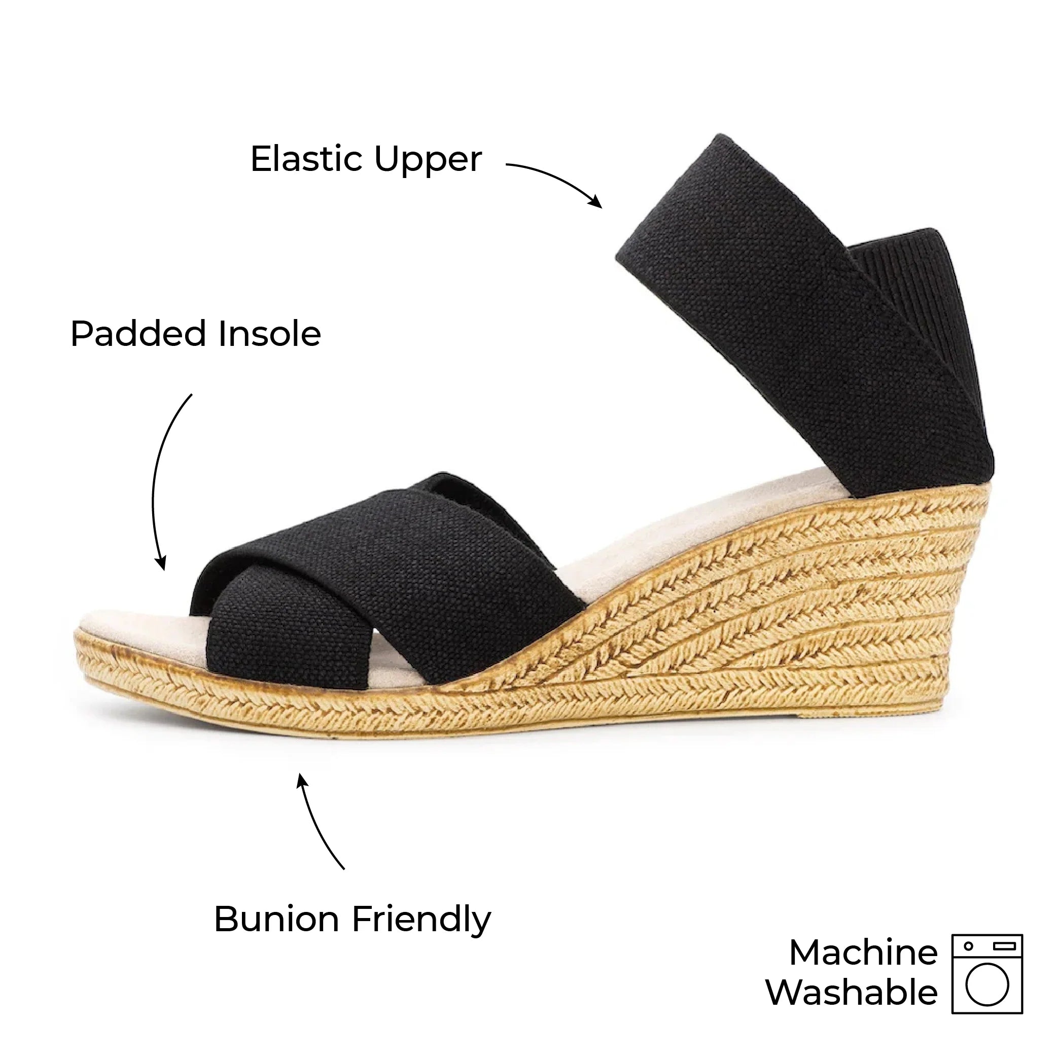 Black Linen Cannon Espadrille Wedge