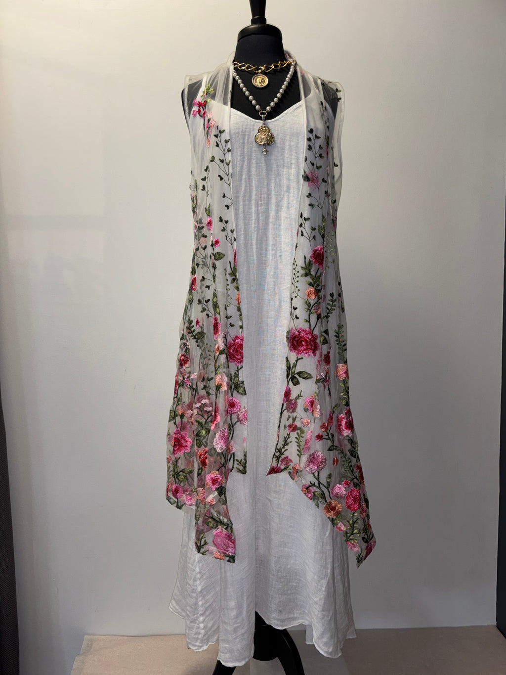 Embroidered Mesh Duster Jacket