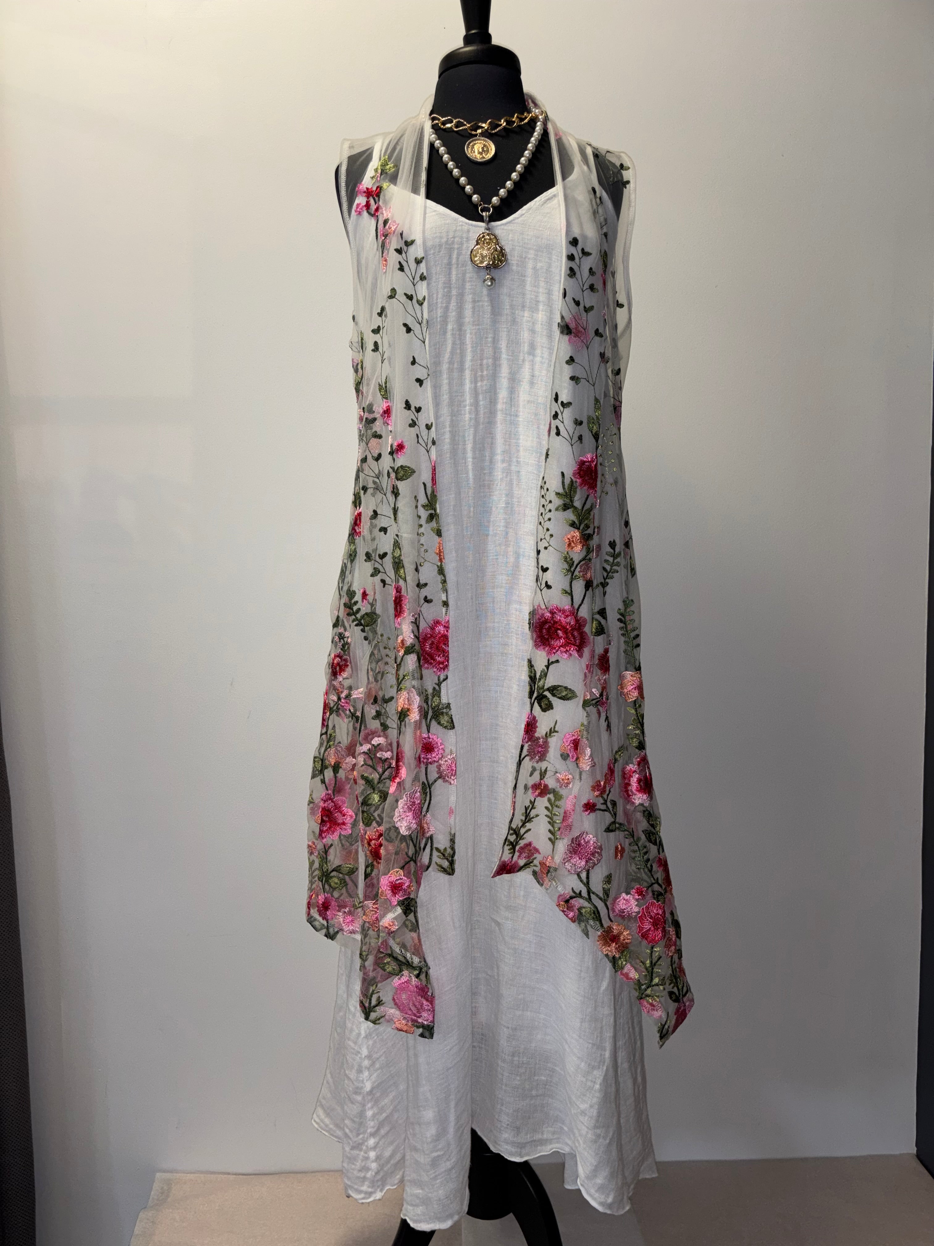 Embroidered Mesh Duster Jacket