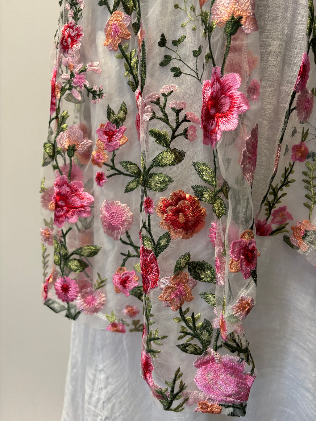 Embroidered Mesh Duster Jacket