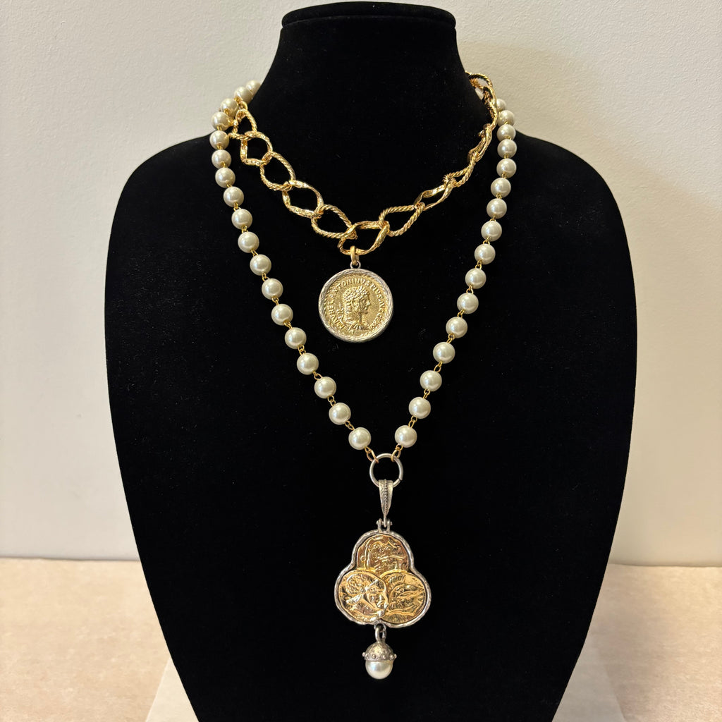 Roman Coin Double Chain Necklace
