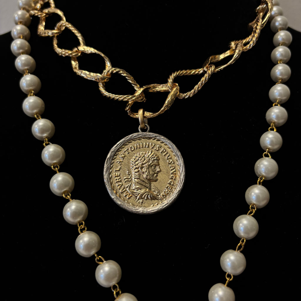 Roman Coin Double Chain Necklace
