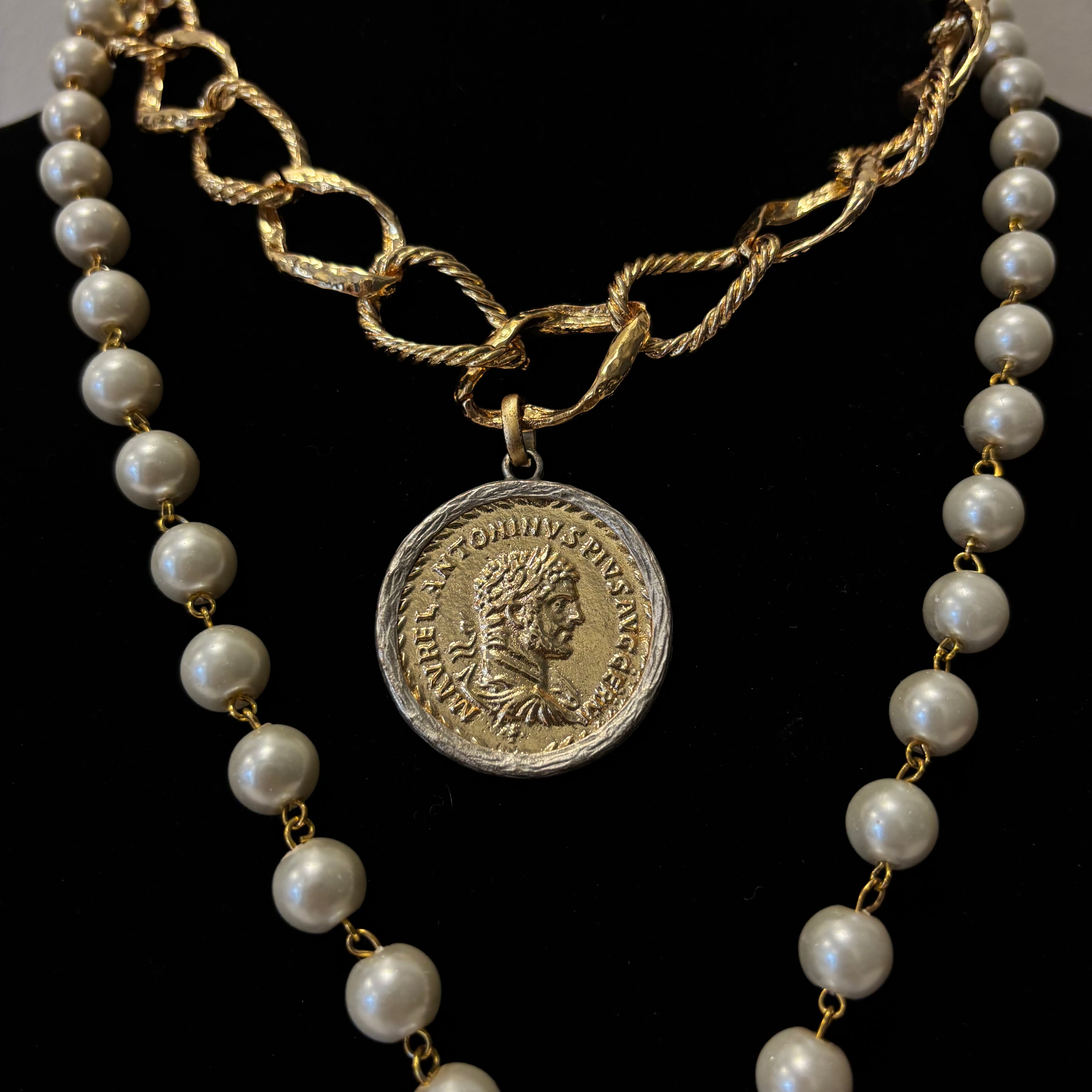 Roman Coin Double Chain Necklace