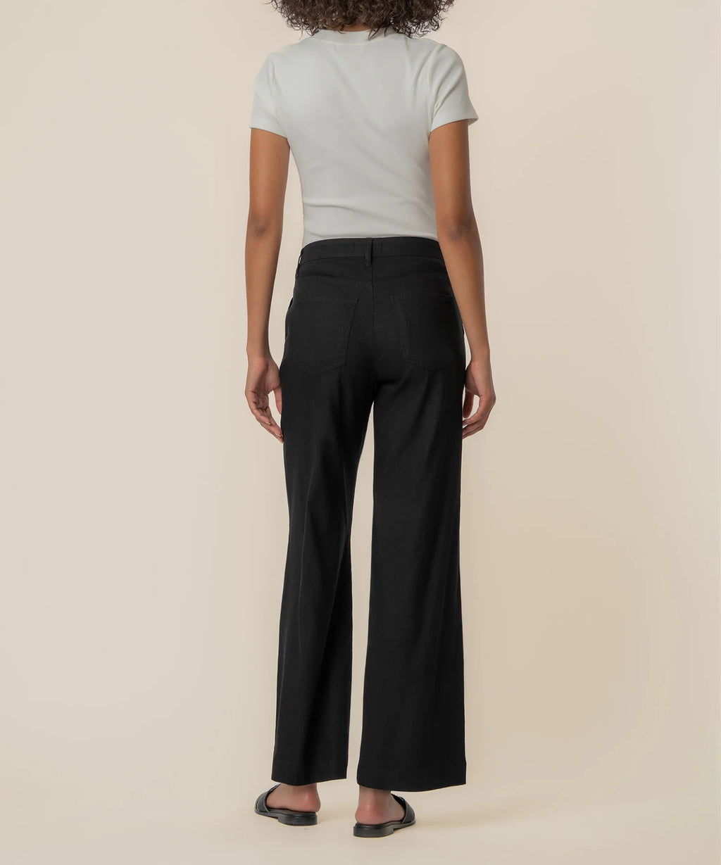 Black Linen High Rise Wide Straight Leg