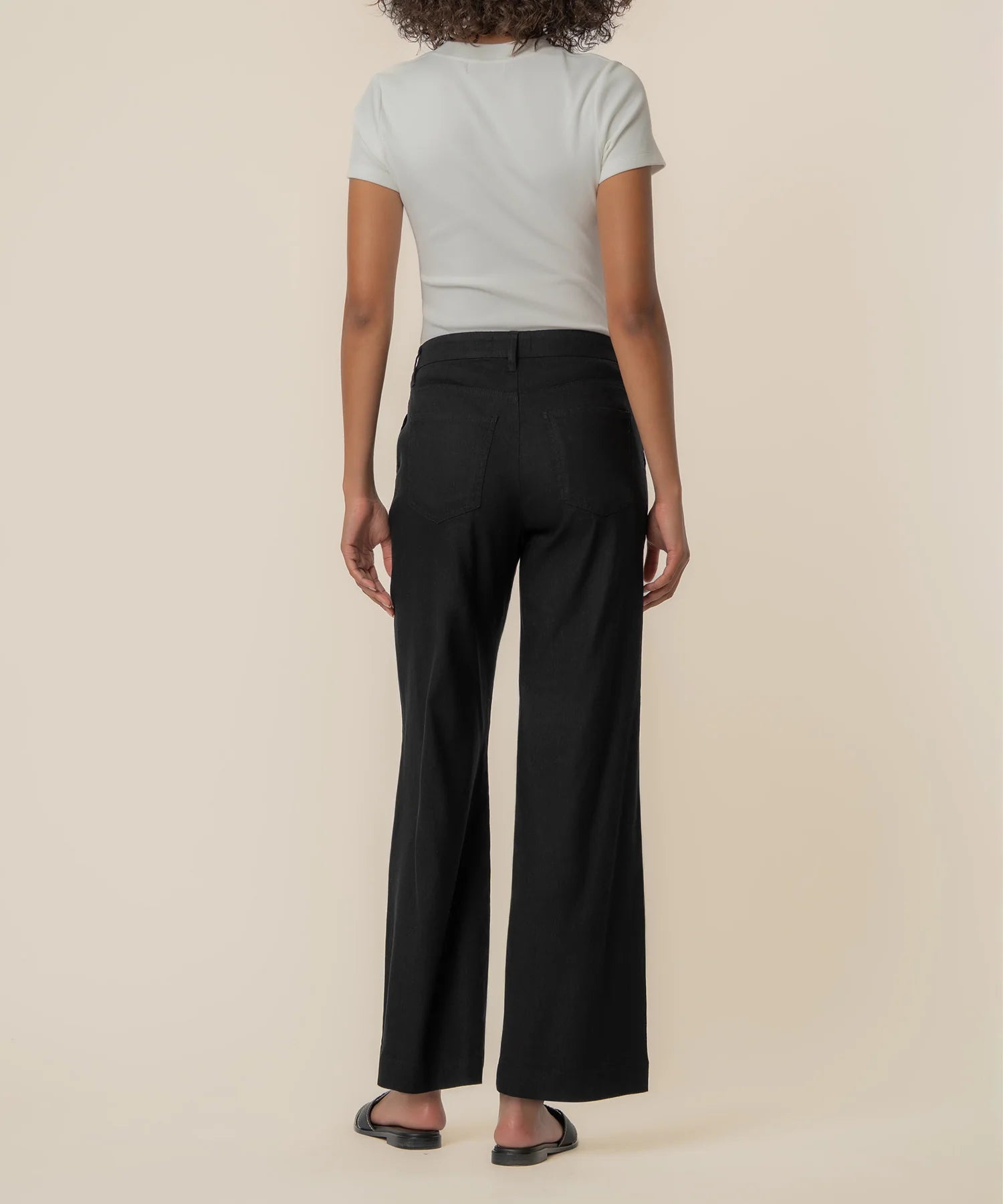 Black Linen High Rise Wide Straight Leg