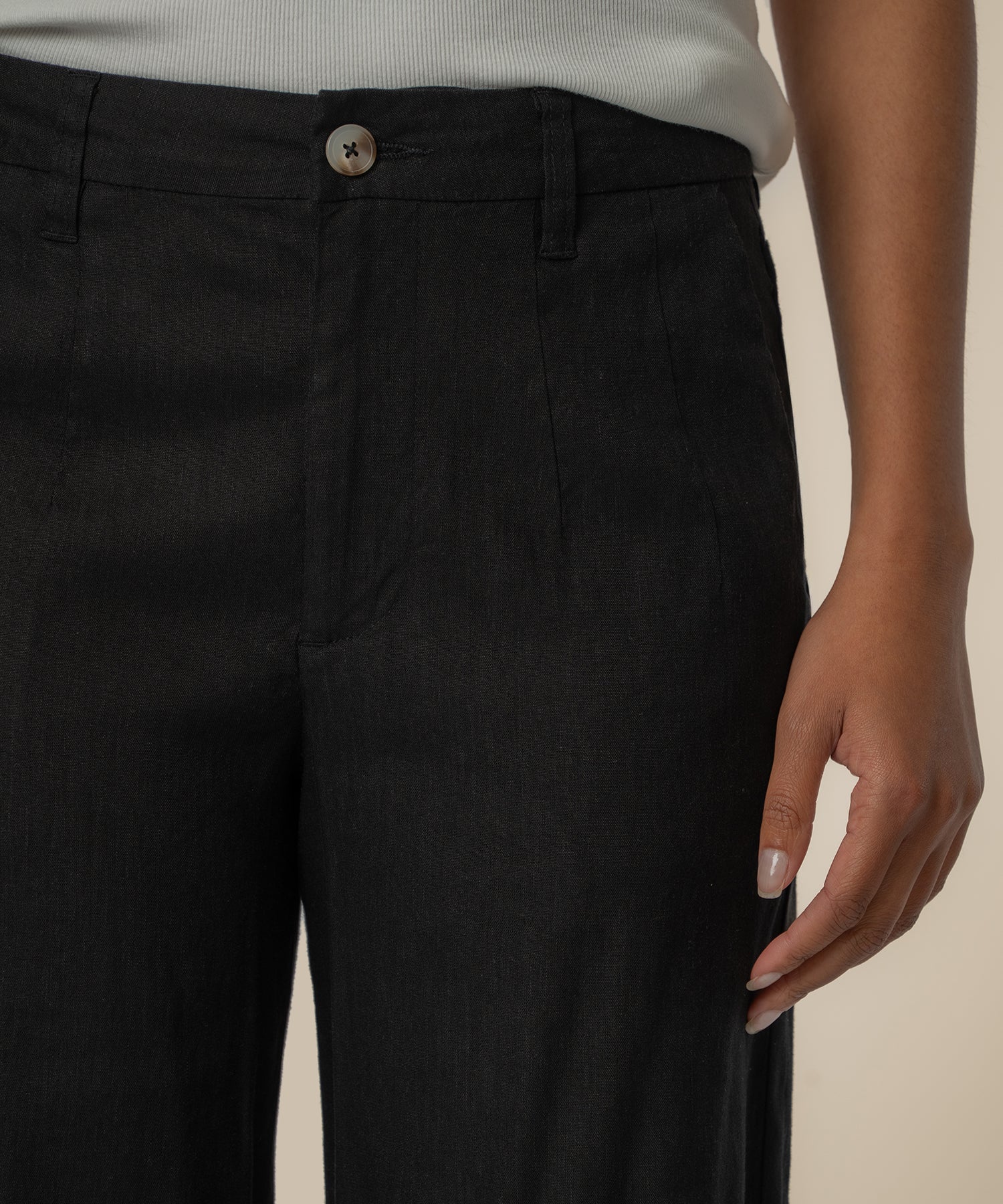 Black Linen High Rise Wide Straight Leg