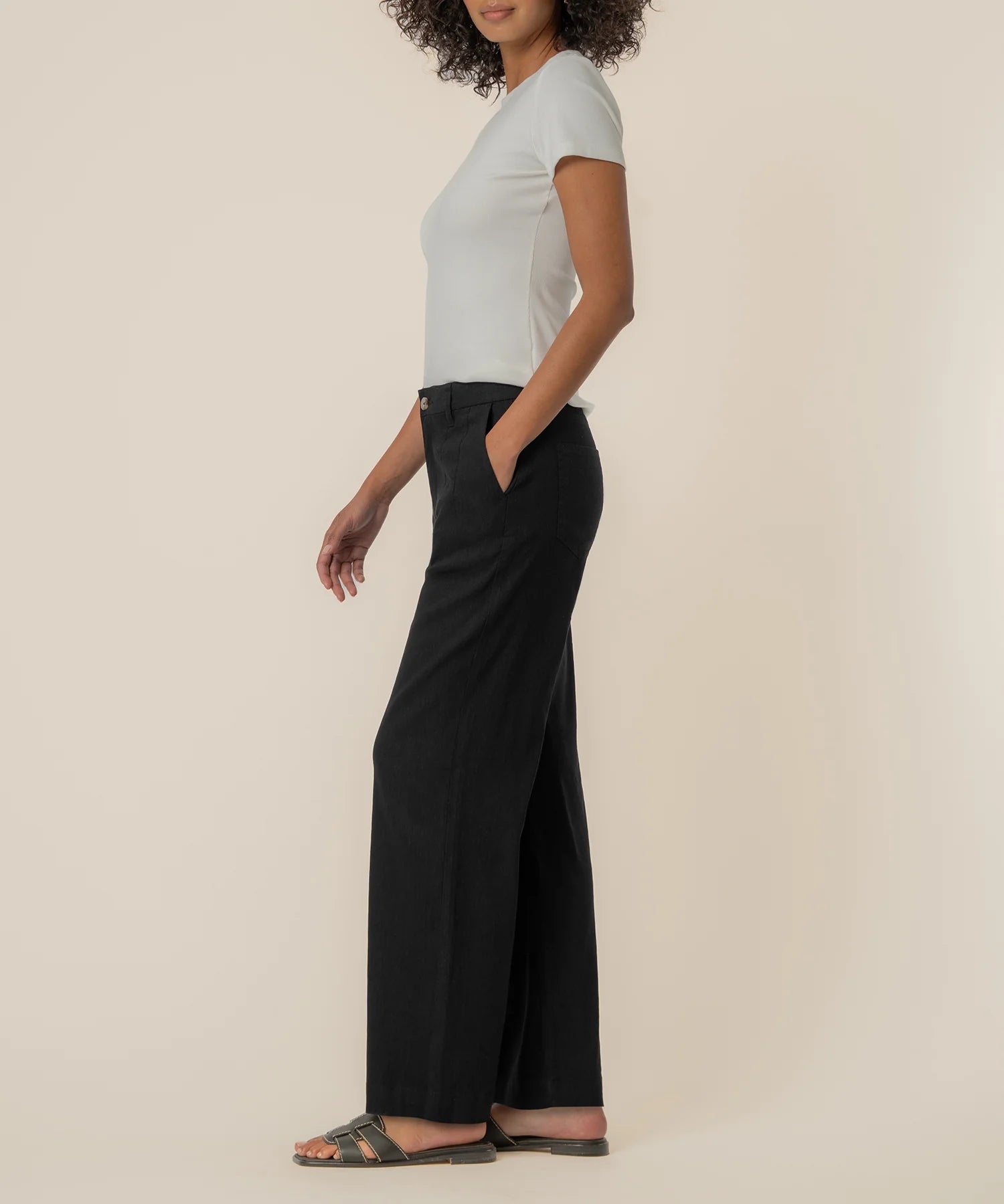 Black Linen High Rise Wide Straight Leg
