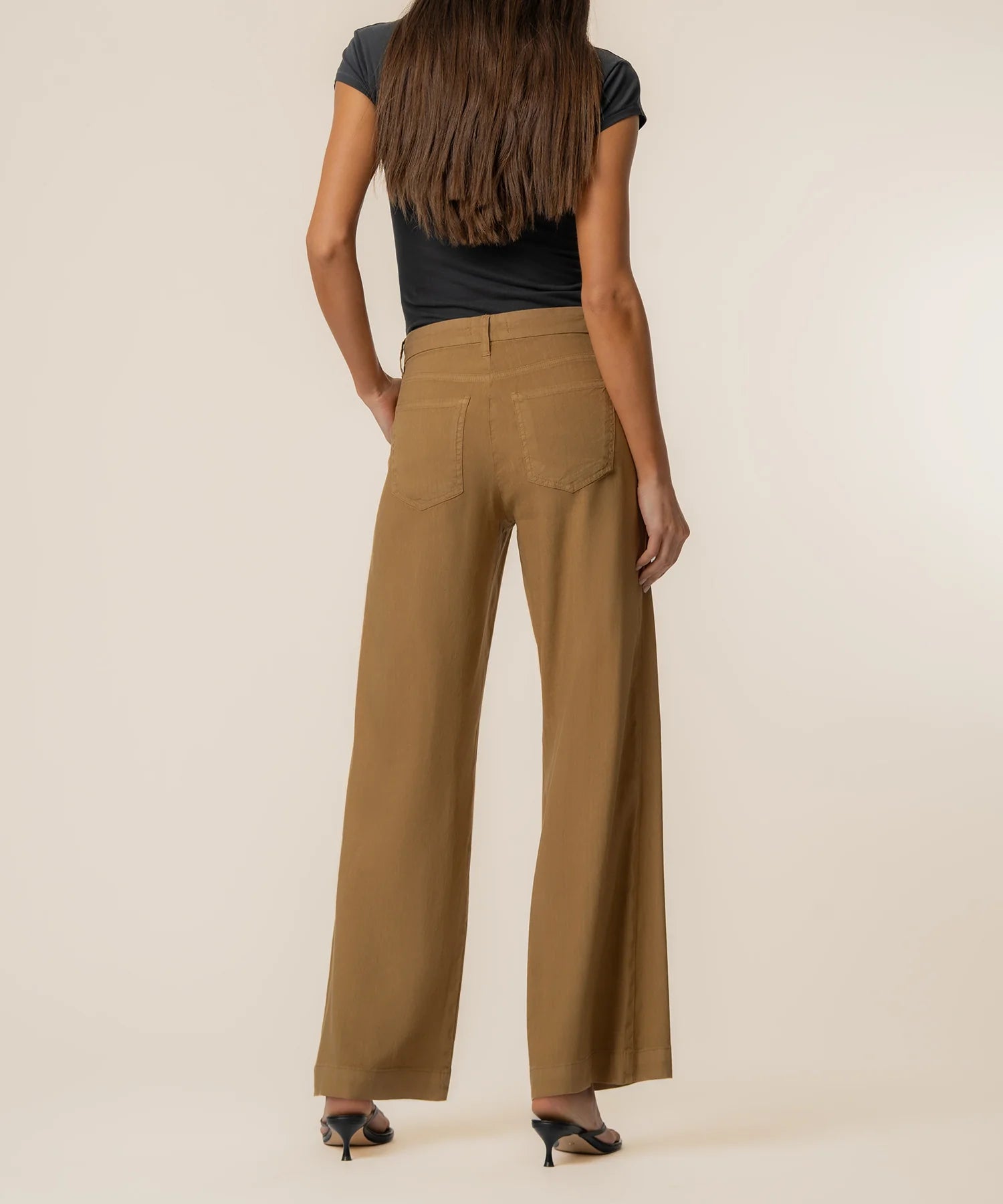 Wood Linen High Rise Wide Straight Leg
