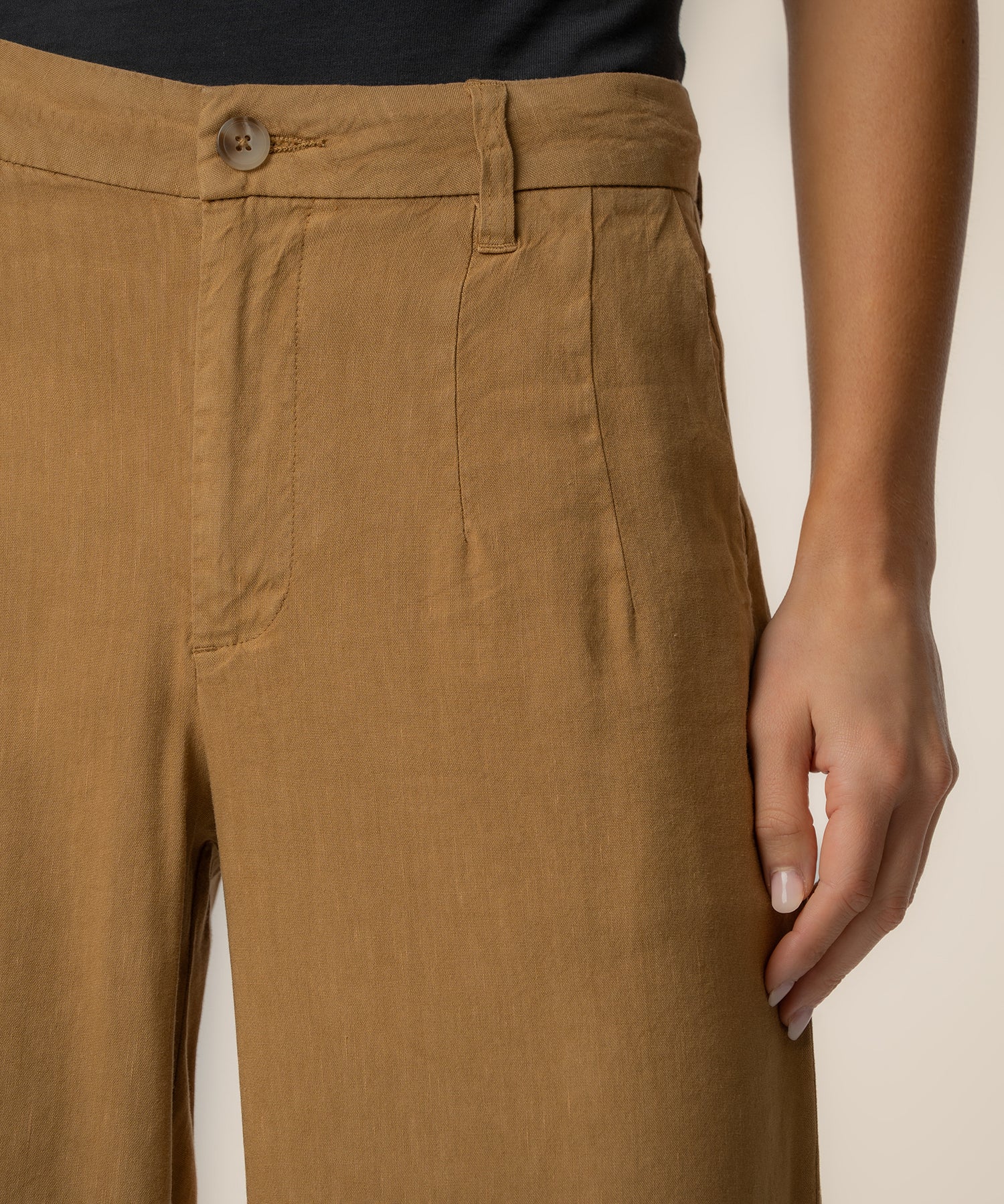 Wood Linen High Rise Wide Straight Leg