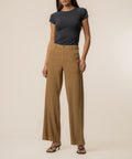 Wood Linen High Rise Wide Straight Leg