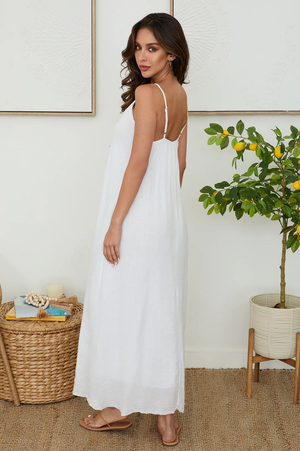 Spaghetti Adjustable Strap Linen Maxi Dress
