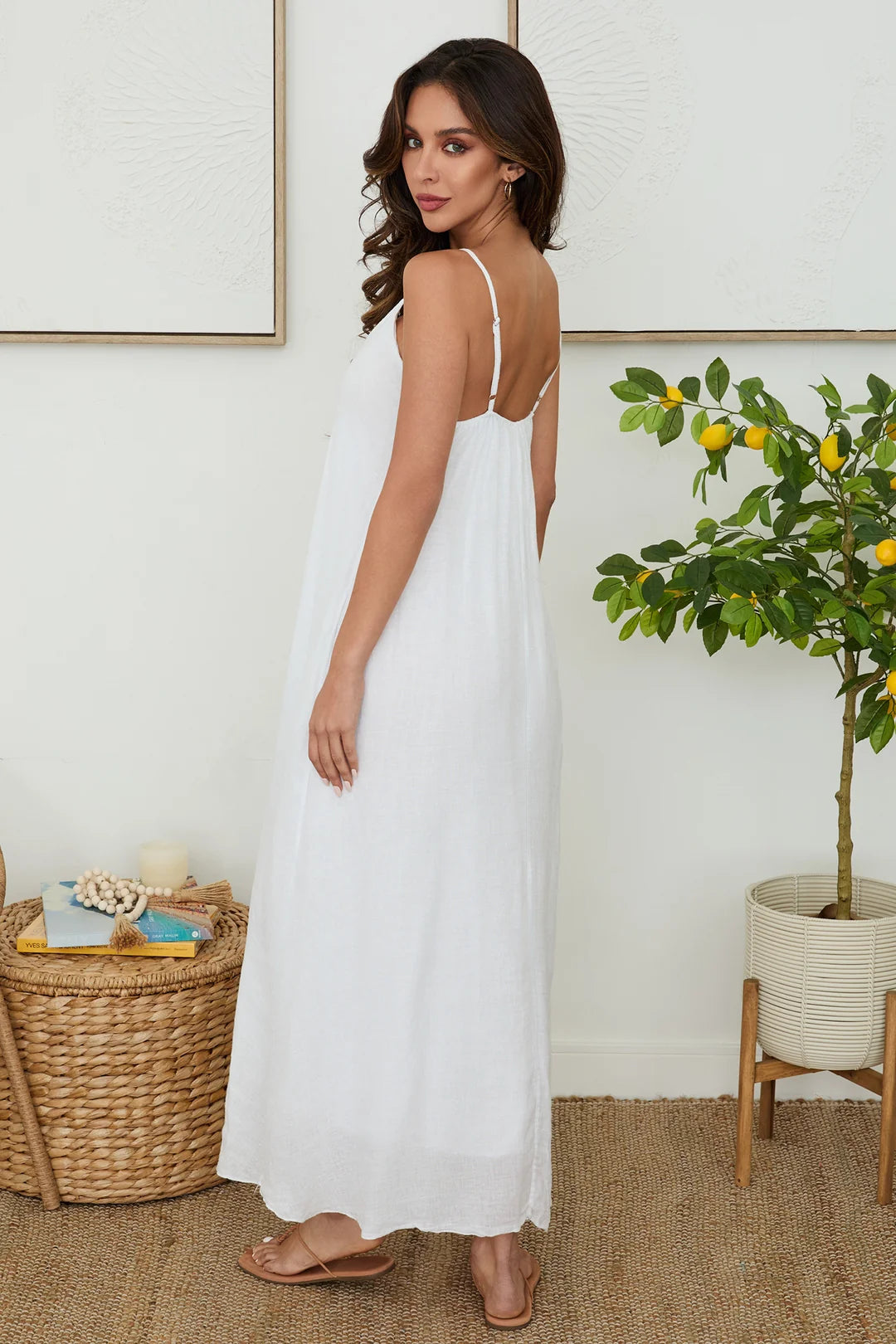 Spaghetti Adjustable Strap Linen Maxi Dress
