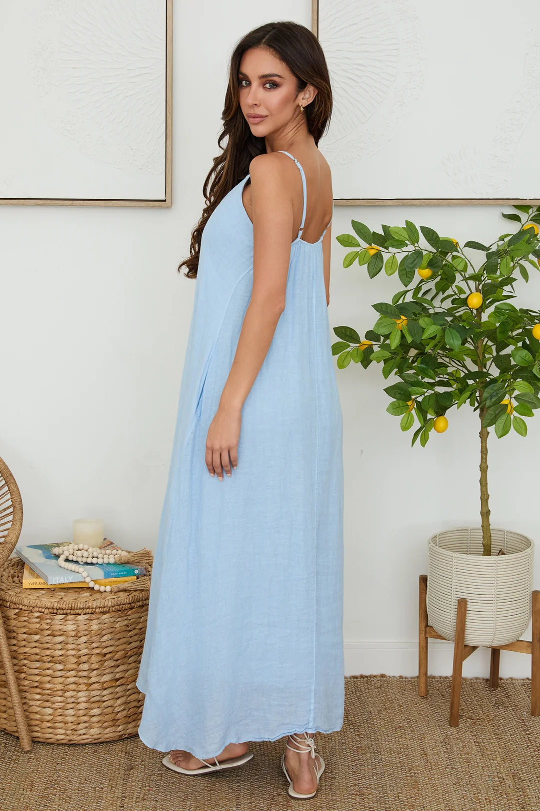 Il Sole Blue Linen Maxi Dress