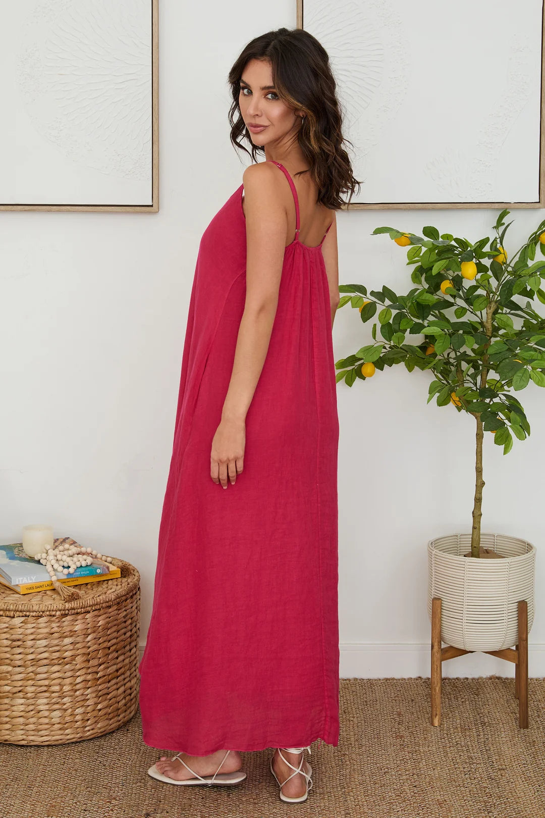 Il Sole Pink Linen Maxi Dress