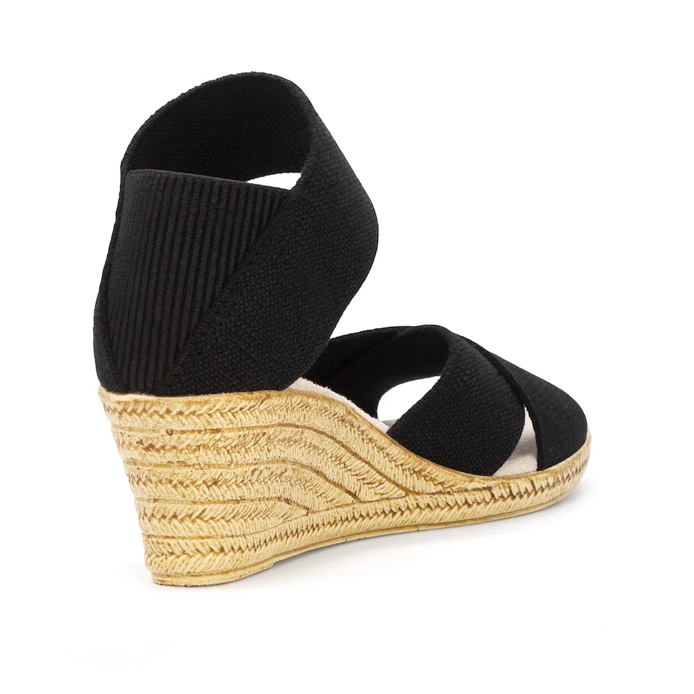 Black Linen Cannon Espadrille Wedge