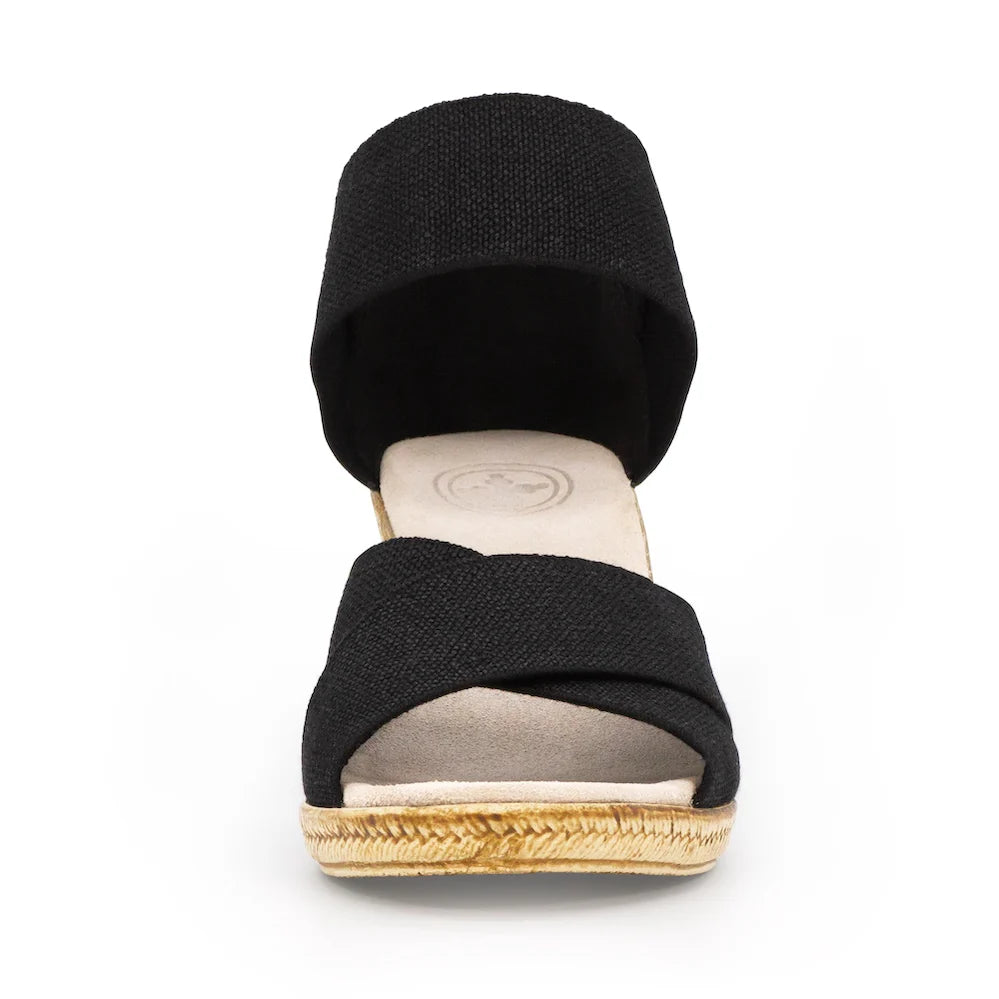 Black Linen Cannon Espadrille Wedge