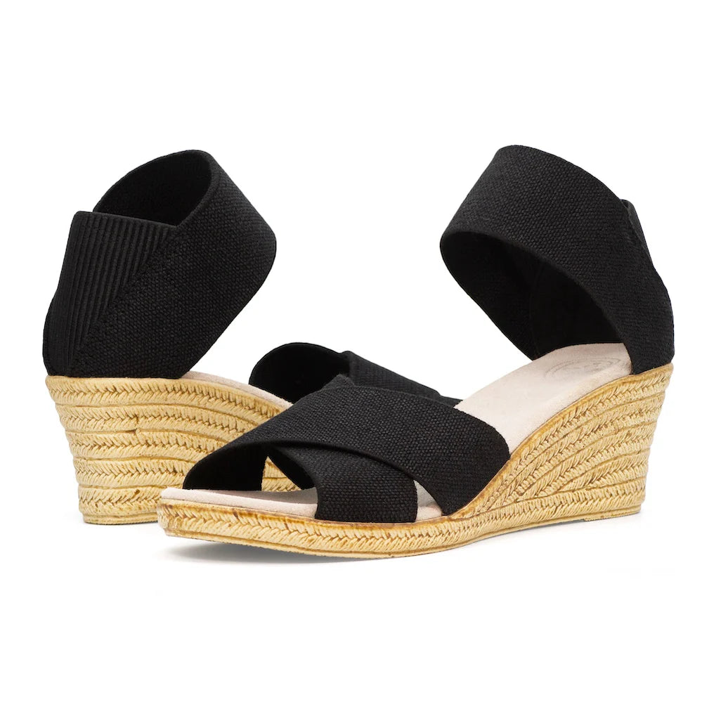Black Linen Cannon Espadrille Wedge