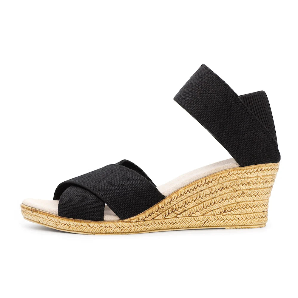 Black Linen Cannon Espadrille Wedge