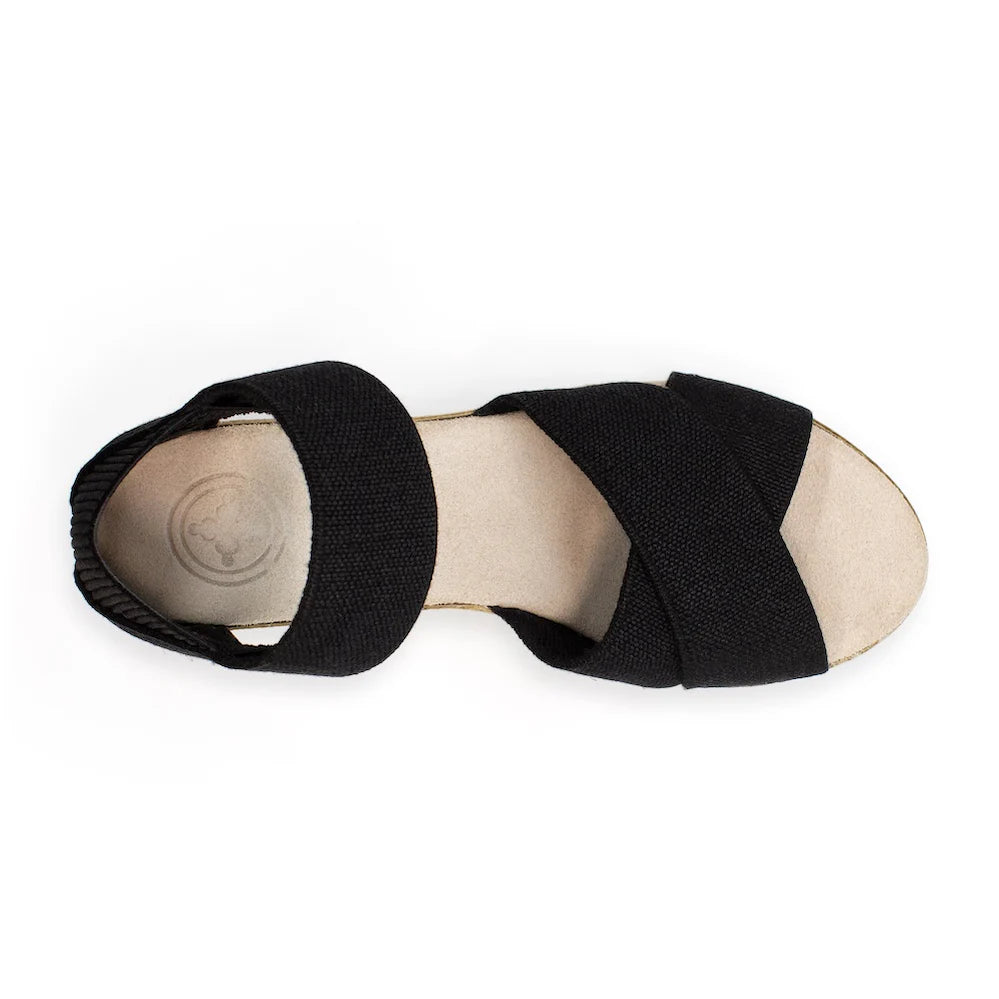 Black Linen Cannon Espadrille Wedge