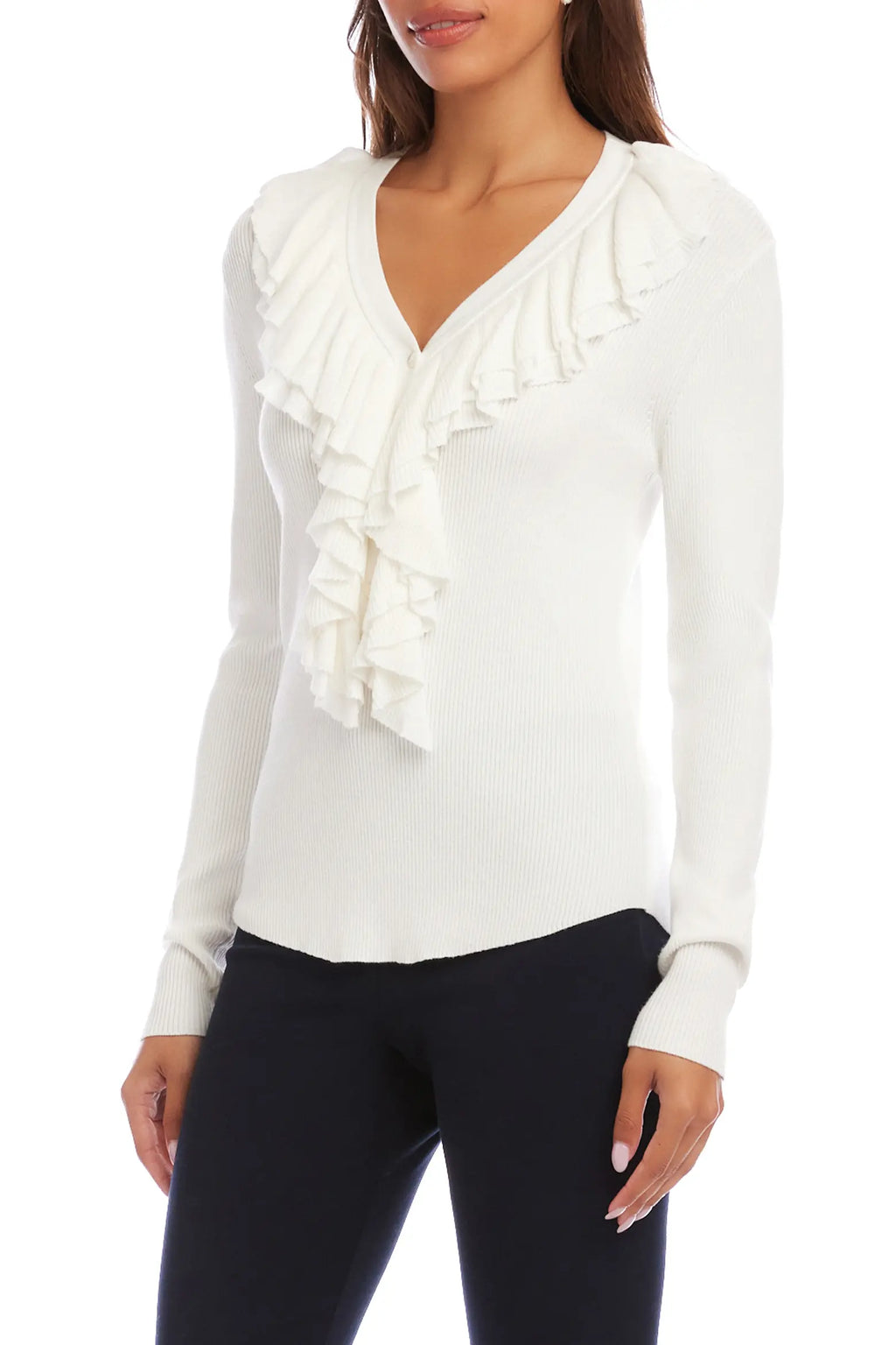 Ruffle V-Neck Sweater