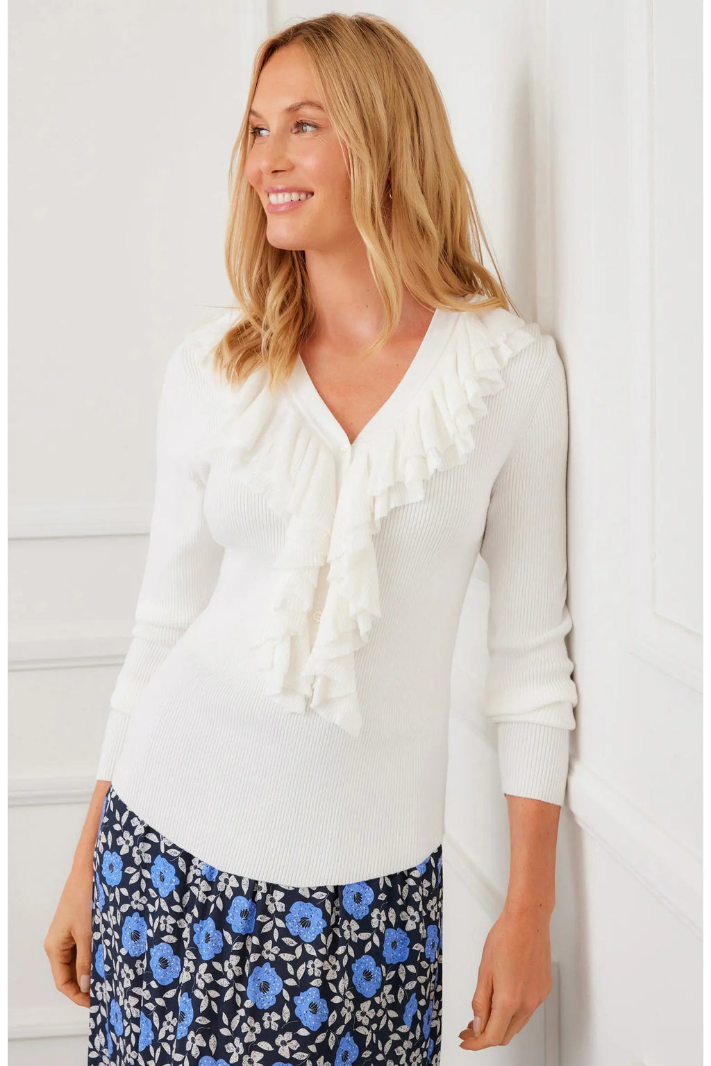 Ruffle V-Neck Sweater