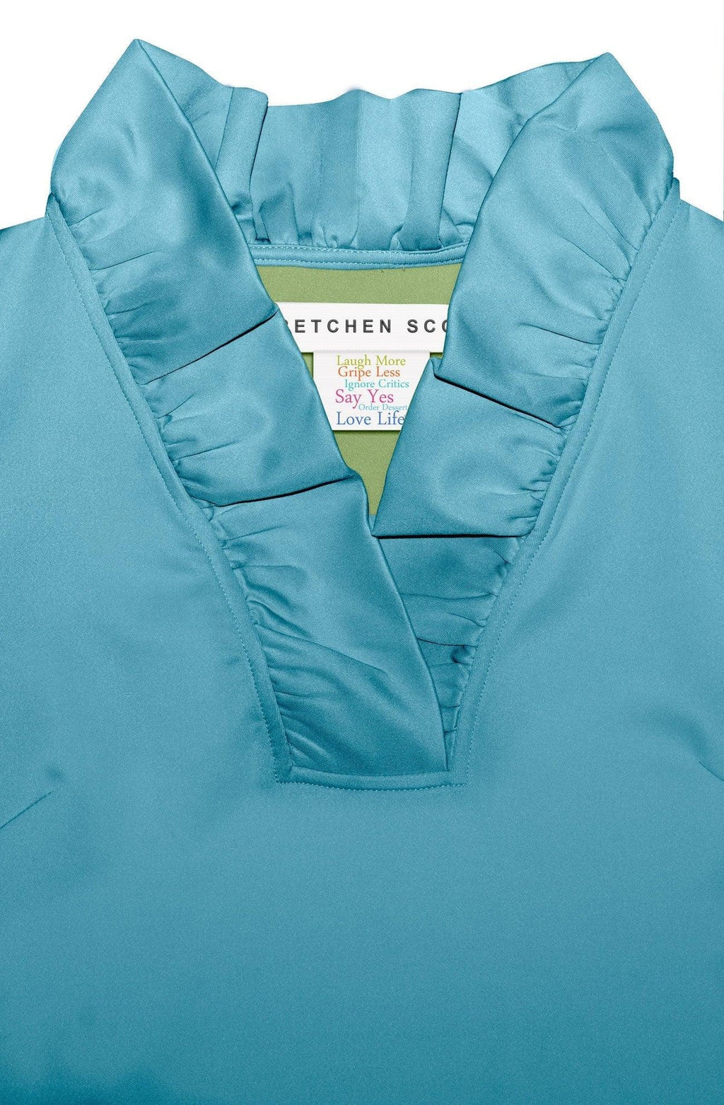 Turquoise Jersey Ruffneck 3/4 Sleeve Top