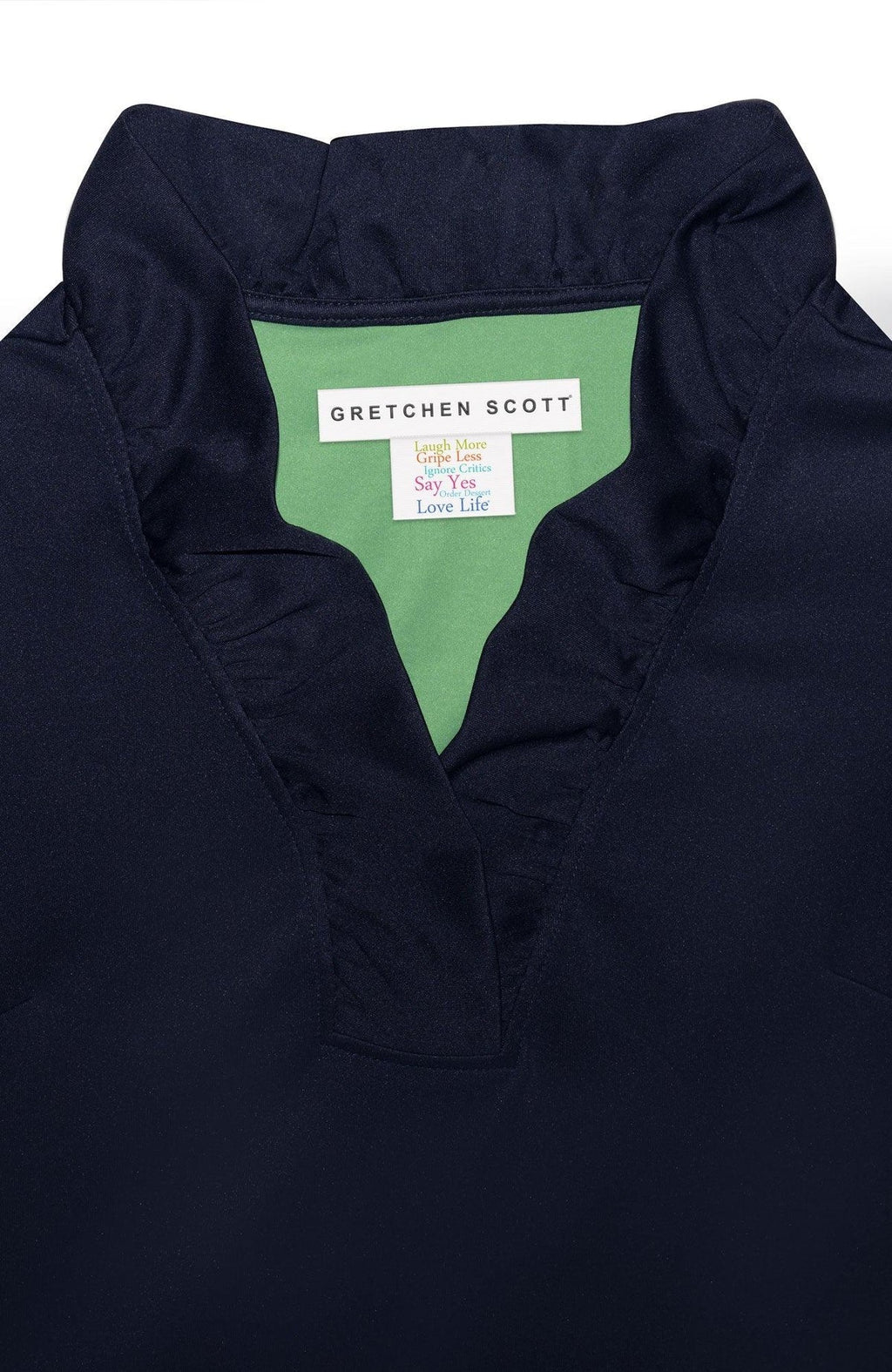 Navy Jersey Ruffneck 3/4 Sleeve Top