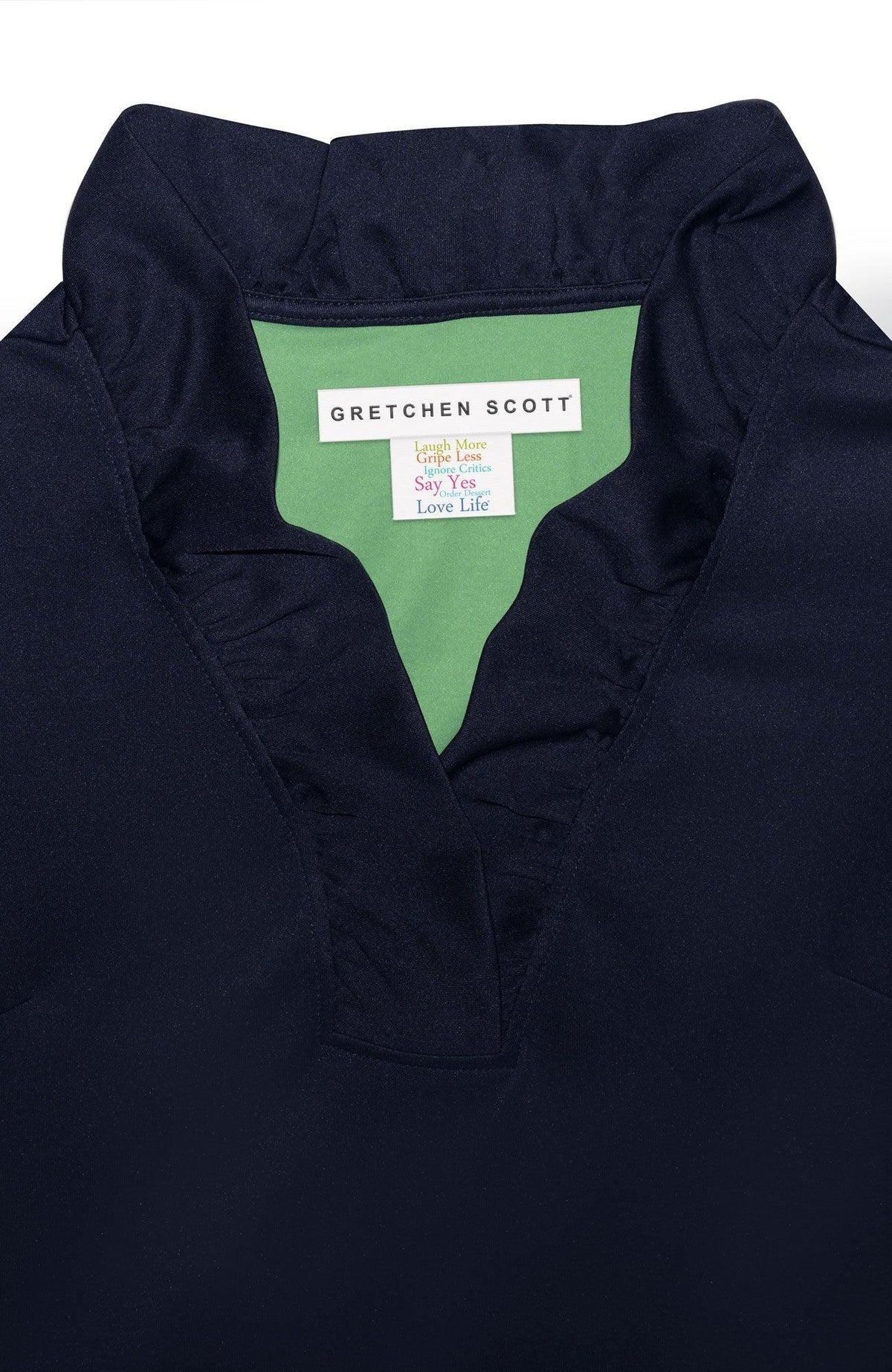 Navy Jersey Ruffneck 3/4 Sleeve Top