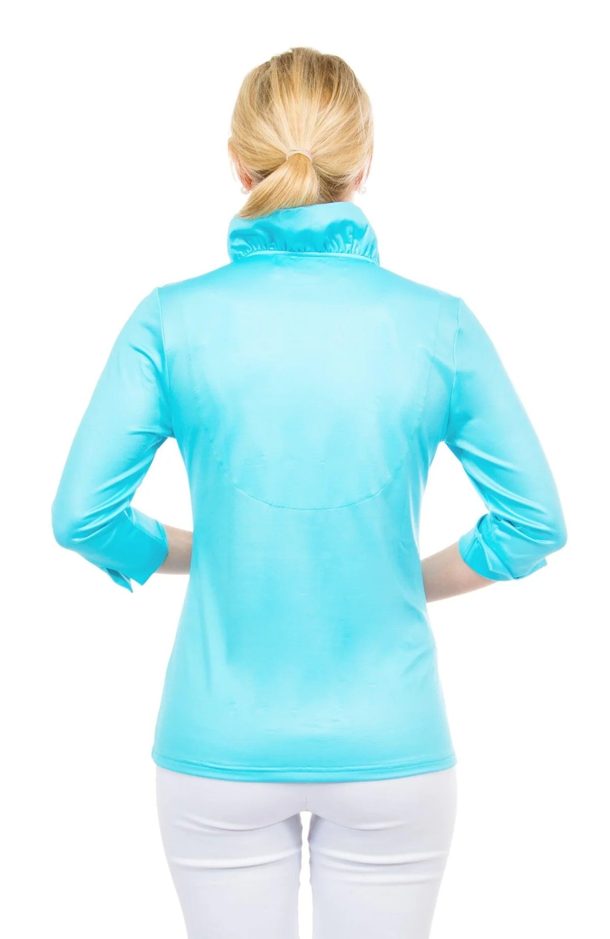 Turquoise Jersey Ruffneck 3/4 Sleeve Top