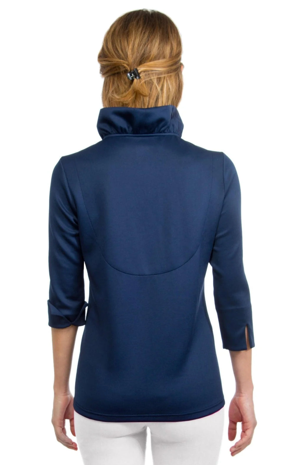 Navy Jersey Ruffneck 3/4 Sleeve Top