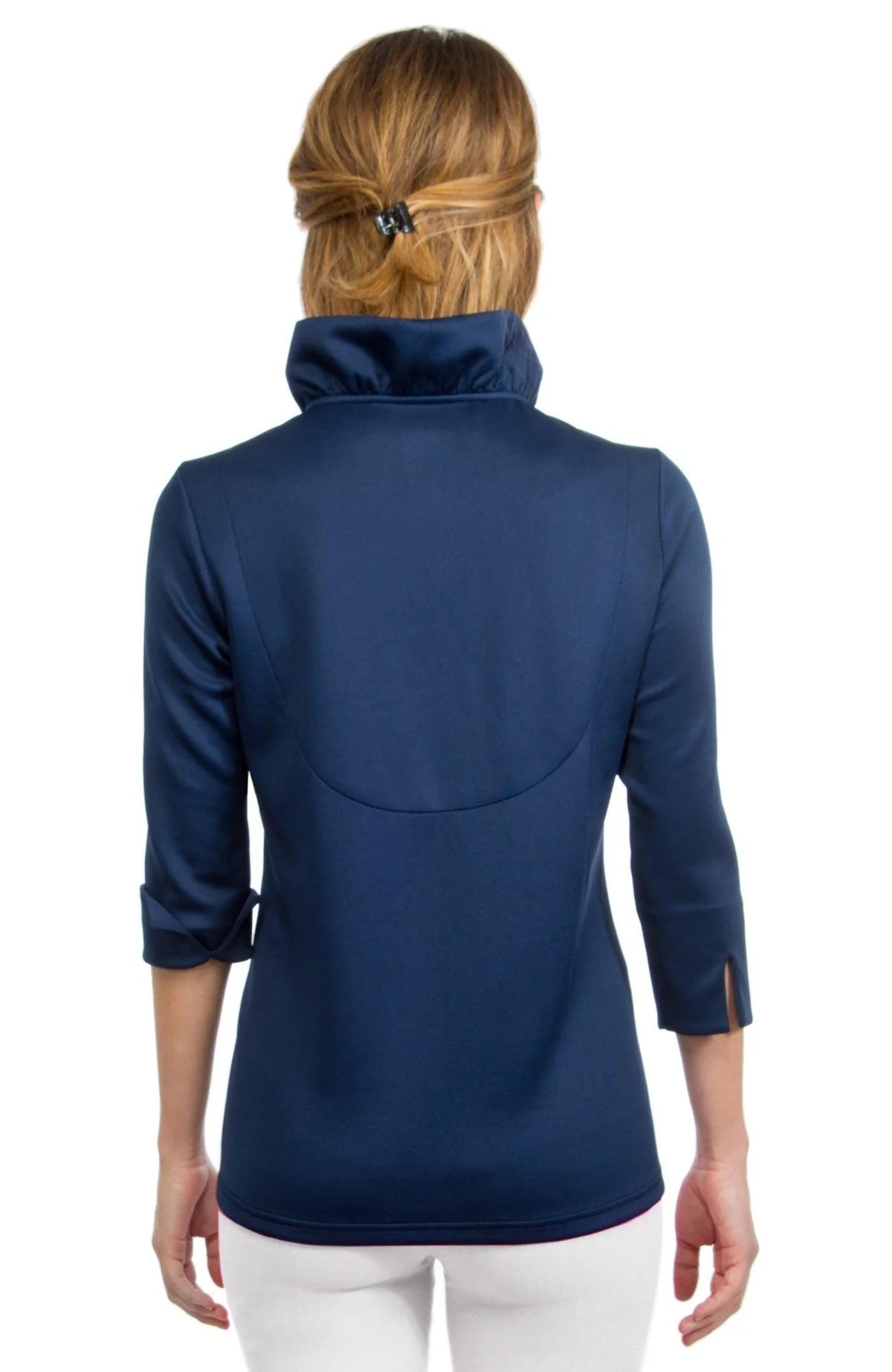 Navy Jersey Ruffneck 3/4 Sleeve Top