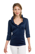 Navy Jersey Ruffneck 3/4 Sleeve Top