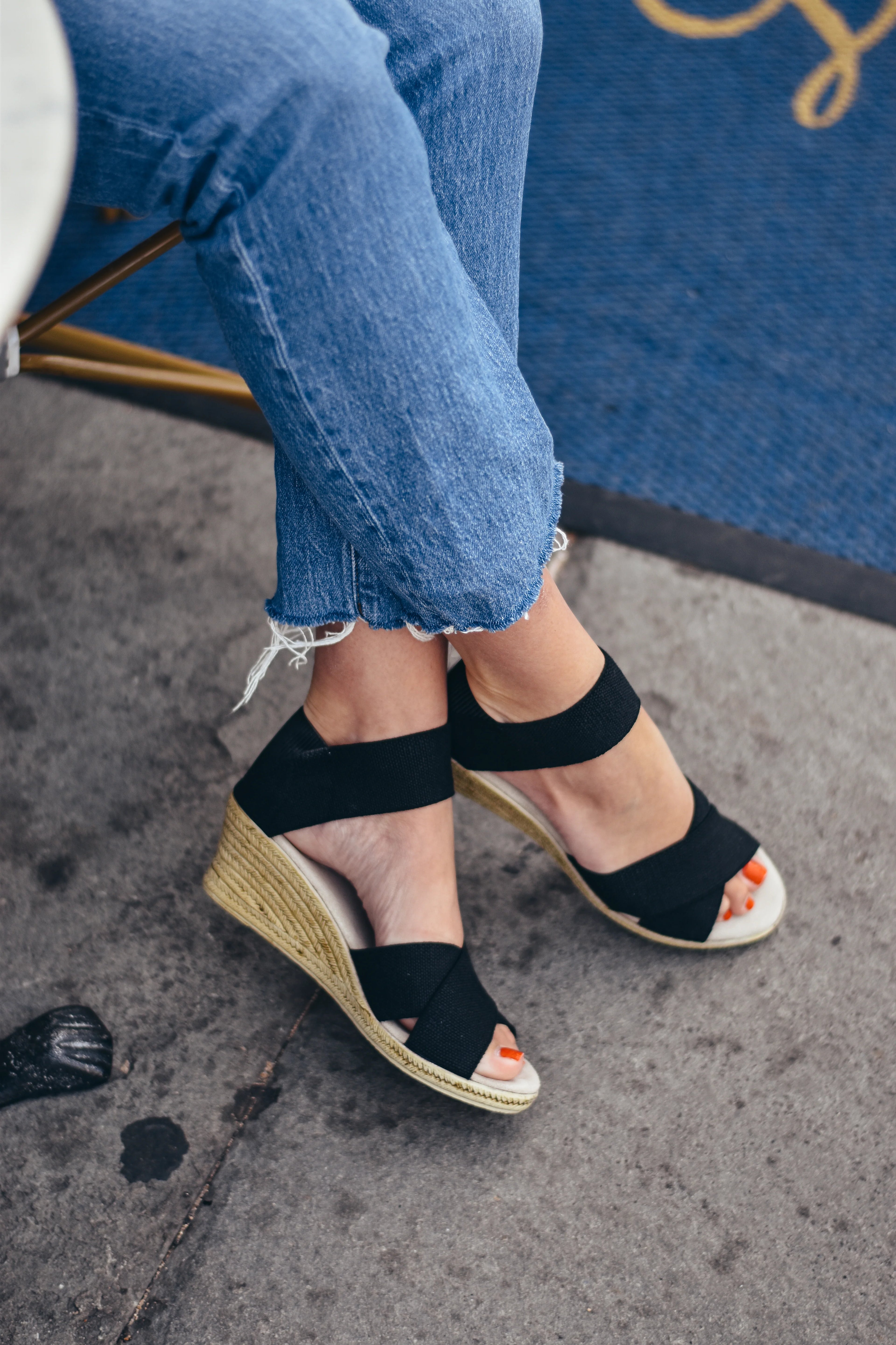 Black Linen Cannon Espadrille Wedge