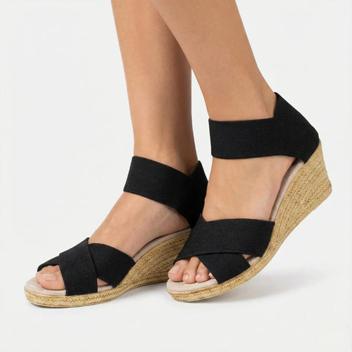 Black Linen Cannon Espadrille Wedge